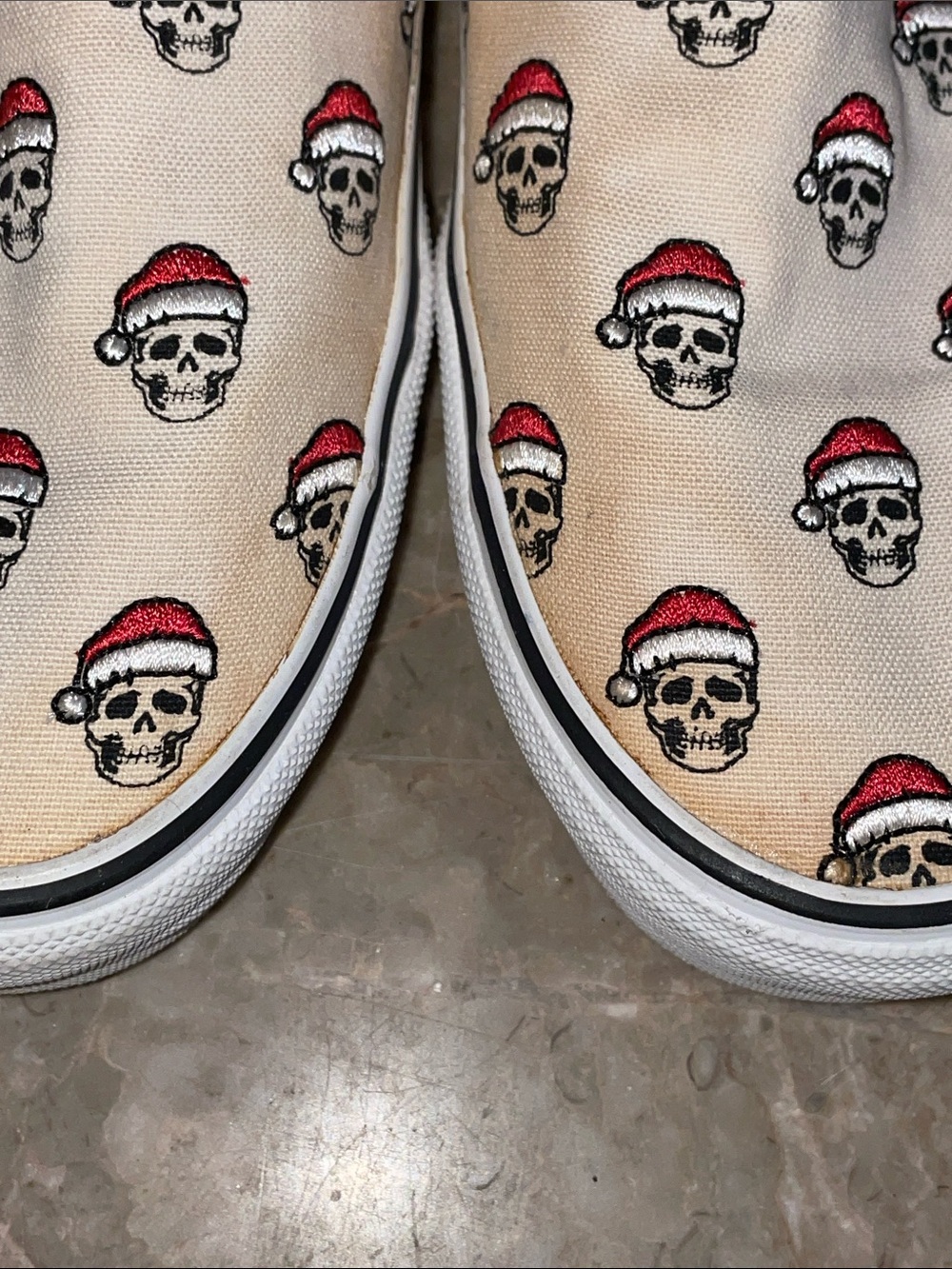 Vans Slip-On Loafers in White, Black, and Red with Skull Print - Picture 15 of 15